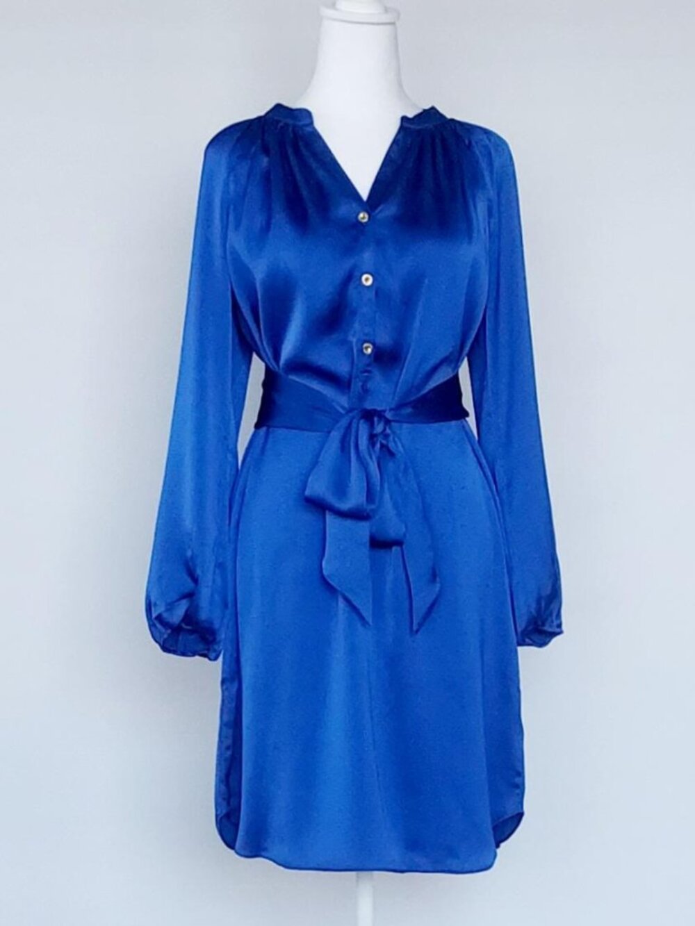 Lilly Pulitzer Women's Saige Satin V Neck Long Sleeve Dress Alba Blue XS NWT